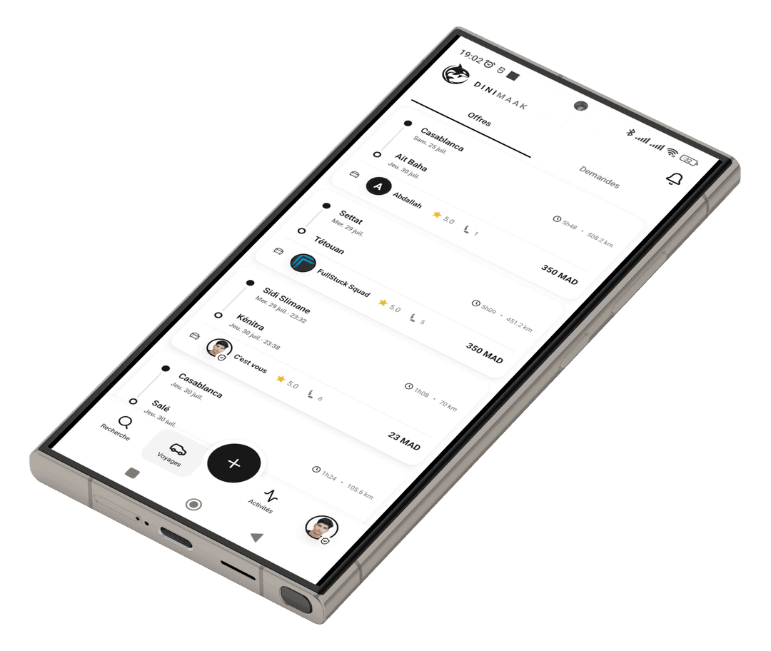 Application mobile DiniMaak pour le covoiturage au Maroc